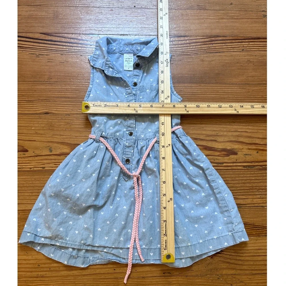 Carter's‎ Shirt Dress Toddler Blue Heart Print Chambray Braided Belt SIZE 2T